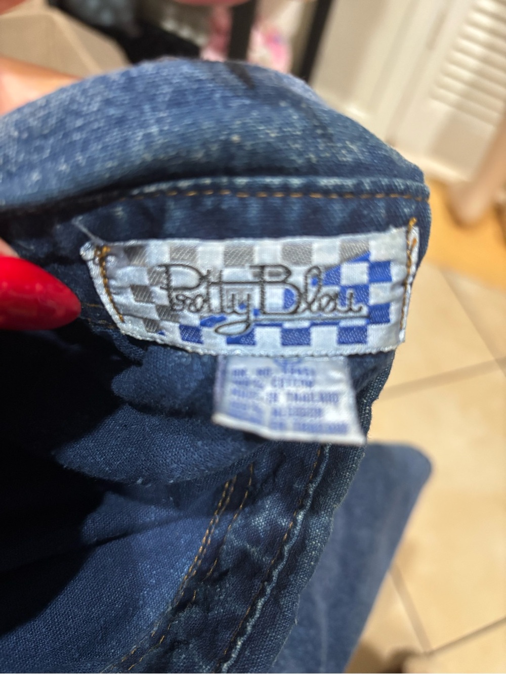 Beaded Embroidered Denim Shirt-Skirt in Blue - Picture 7 of 8